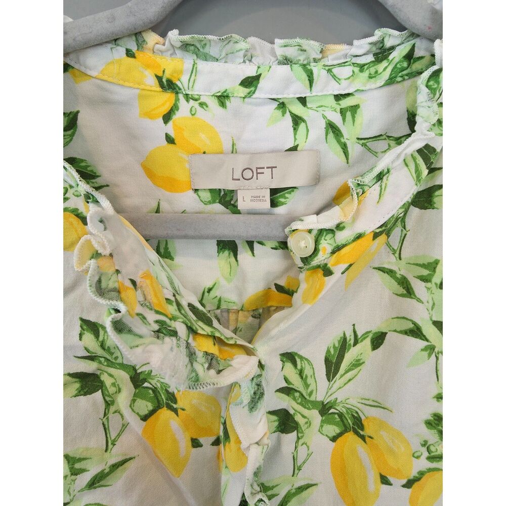 LOFT Sleeveless Blouse LG Lemons Novelty Print Preppy Dopamine Casual Cute Work - Picture 7 of 7